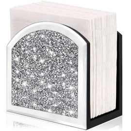 Wocred Mirror Napkin Holder,Crystal Crushed Diamond Vertical Holder,Cute Glass Mirror Napkin Holder for Counter or Table.(5.9”X5.9”X3”)