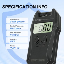 Reptile UVB Radiometer – Rotatable Probe & Data Logging, UVB Index Meter for Reptile Lamp Bulb, Measures 280-320 nm with Range 0-1999 µW/cm²
