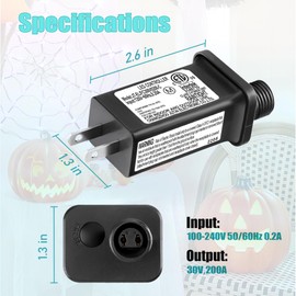 FITE ON 30V 0.2A LED Transformer Replacement LED Controller Power Supply Adapter with 8 Modes Compatible with 30V Plug LED String Light, Christmas Light (30V 6W), Black