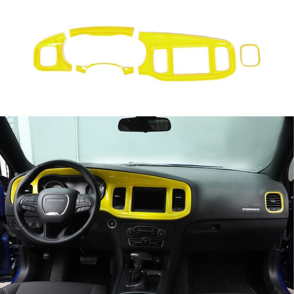 Linskip Dash Board Trim Compatible with Dodge Charger 2015 2016 2017 2018 2019 2020 2021 2022 2023, Charger Screen Center Console Panel Cover Trim, Charger Interior Accessories 5pcs(Yellow)