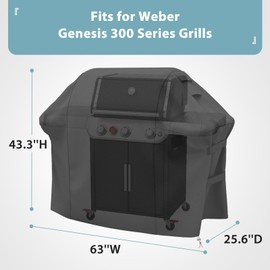 Grill Cover for Weber Genesis 300 Series, Double Straps and Built-in Vents, Heavy Duty & Waterproof, Fits Grill Up to 62 Inch Wide, Black
