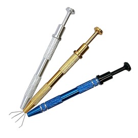 3Pcs 4 Prongs Grabber for Tiny Piercing Ball, Small Bead Holder, Push-in Syringe Type Tool, Stainless Steel Pick Up Tool for Small Parts, Jewelry, Metal Piercing Ball Holder