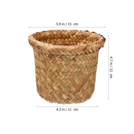 DOITOOL Woven Trash Basket, Wicker Waste Basket, Round Garbage Bin, Small Woven Trash Can, Natural Wastebasket for Home Office (15X15X12cm)