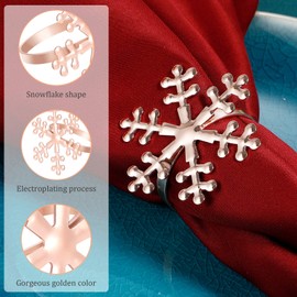 6pcs Christmas Snowflake Napkin Rings Metal Napkin Rings Napkin Holders Christmas Dinner Table Decorations Rose Gold