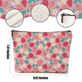 Cute Flowers Strawberry Makeup Bag Floral Cosmetic Bag Friend Friendship Gifts for Women Girls Sister Bestie Coworker Botanical Travel Organizer Zipper Pouch Christmas Thanksgiving Birthday Gifts