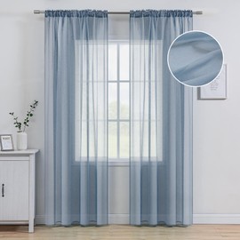 MIULEE Dusty Blue Linen Textured Sheer Curtains 90 Inches Long 2 Panels Set for Bedroom Living Room Decor Semi Transparent Farmhouse Window Drapes Rod Pocket Light Blue W 54 x L 90 inch