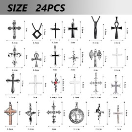 ywevyezc 24PCS Cross Necklace for Men Silver Chain Jewelry Set Stainless Steel Necklace Cross Pendant Necklace for Men 16-24 inches Chain