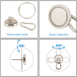 Ant Mag - Carabiner Magnetic Hook 36 kg Heavy Duty Neodymium Magnetic Carabiner with Rotating Carabiner Hook for Indoor/Outdoor Hanging Bagnet Grill Kitchen Purse Factory Warehouse Office (Pack of 2)