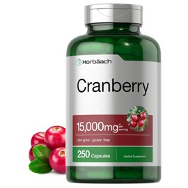 Horbäach Pastillas de arándano + vitamina C | 15.000 mg | 250 cápsulas | Suplemento sin OMG ni gluten a base de extracto concentrado