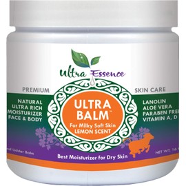 Daily Moisturizer 16 oz For Dry Itchy Skin, Psoriasis & Eczema Relief Contains Lanolin, Vitamins A, D & E, Aloe Vera, To Moisturize Face, Body, Dry Hands & Cracked Heels by Ultra Balm (Lemon)
