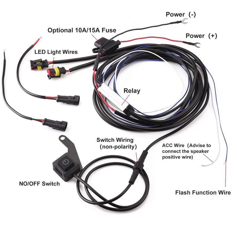 Asasytal Motorcycle LED Bar Wiring Harness, 12V Control 2 Lamp,