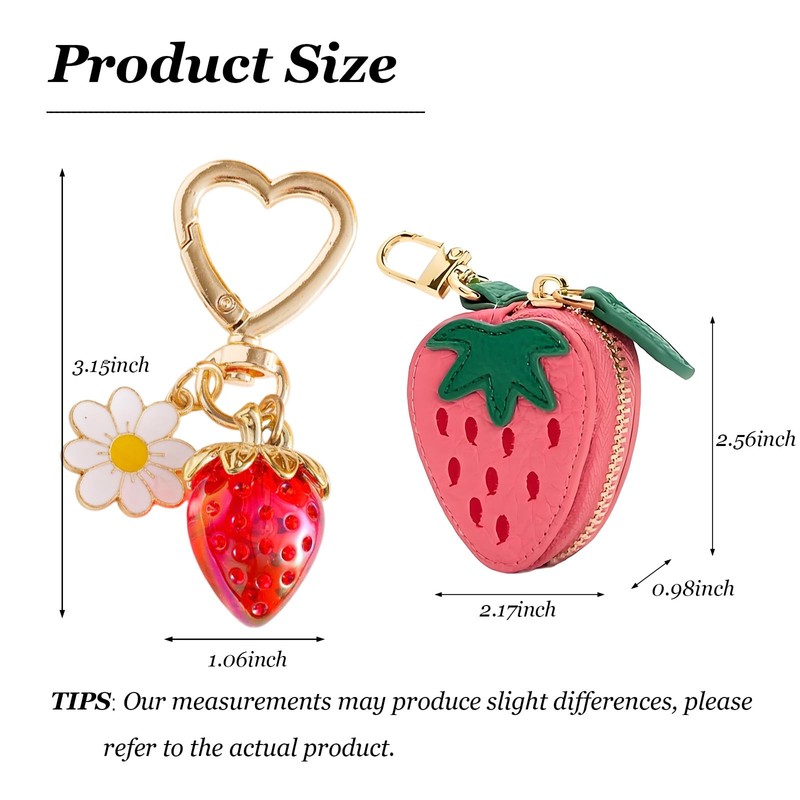 Strawberry Keychain Mini Coin Purse Keychain Y2K Leather Coin Pouch