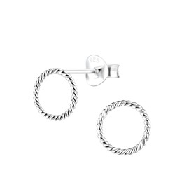 Frieda + Paul Twist Circle Geo Basic Women's Girls Stud Earrings 925 Sterling Silver Tarnish-Resistant Jewellery Box, Sterling Silver, 0