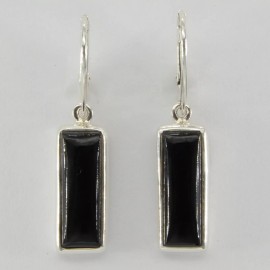 Amber America Genuine Natural BLACK ONYX Square Earrings - 925 STERLING SILVER Leverback #2e
