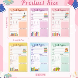 L1rabe Book Review Notepad for Readers - Back to School 6 Colorful Books Design Reading Journal Tracking Notepads for Book Lovers Bookish Bookworm Gift, Reading Log for Student Teacher Women to Review