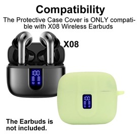 smaate Silicon Case Cover Compatible with TAGRY X08 and ZIUTY A1 Wireless Earbuds, Protective Case with Keychain, with Window for LED Display, Luminescent Yellow