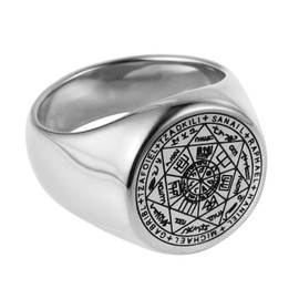 HZMAN Stainless Steel Retro Seals of The Seven Archangels Ring for Men Women (Silver,14)