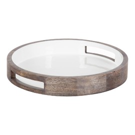 Kate and Laurel Ehrens Modern Wood Tray, 15 inch Diameter, Graywash and White, Round Accent Tray for Transitional Decor