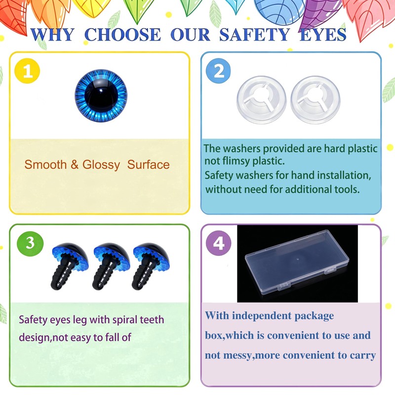 100Pcs Safety Eyes and Secure Washers - Thalinfayi 15mm Blue