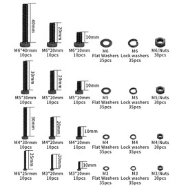 520 Pcs M3 M4 M5 M6 Hex Bolts and Nuts Set, Black Nuts and Bolts Set, Assorted Machine Screws and Spring & Flat Washers Assortment for DIY and Repair Bike Auto