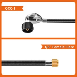 Bbcuepro 12FT QCC1 Low Pressure Propane Regulator and Hose - Universal Propane replacement Hose with Regulator for Most LP Gas Grill, Patio Heater, Fire Pit, Stove and More - 3/8 Inch Female Flare