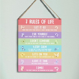 Teenage Boy Room decorAffirmation Wall Decor 7 Rules of Life Inspirational Motivational Positive Buttterfly Affirmations Classroom Offfice Home Room Wooden Hanging Sign Wall Art Decor Plaques