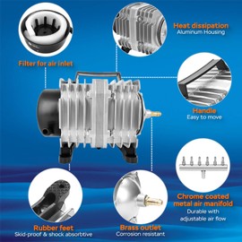 AquaMiracle Aquarium Air Pump Commercial Air Pump with Aluminum Housing, 35W/1000GPH Fish Tank Bubbler Pond Aerator for Aquariums, Ponds, Hydroponics