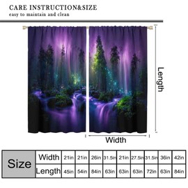 HZOHNAGO Forest Curtains Enchanted Forests Fantasy Forest Purple Waterfall Pattern Blackout Print Rod Pocket Window Drapes for Bedroom Living Room 42x45in