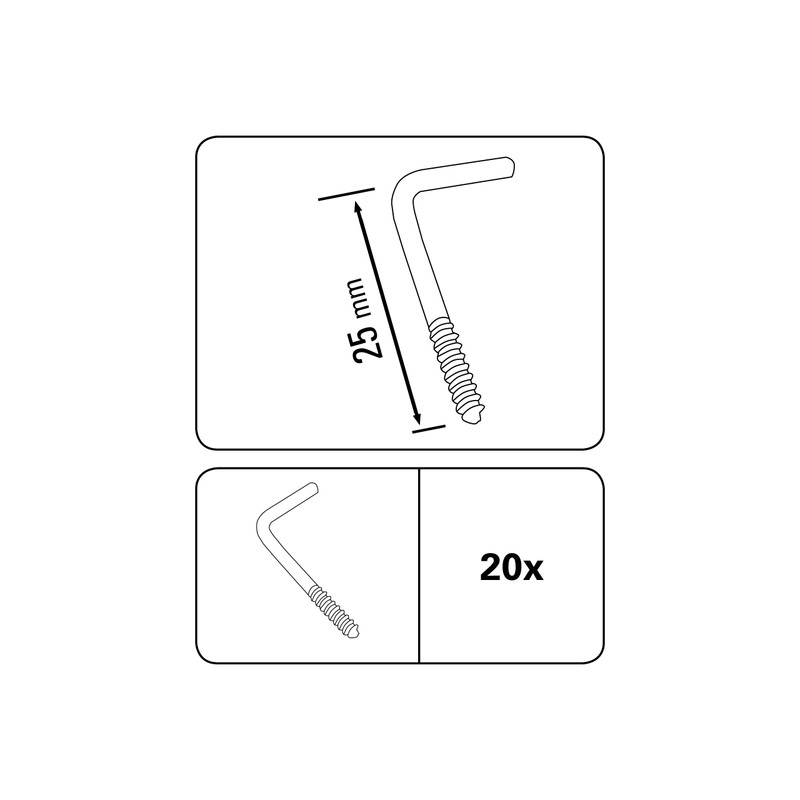 Gardinia Screw Hooks for Curtain Rods Matte Silver 2.5 cm,