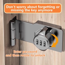 90 Degree Lock, 4.5inch 90 Degree Barn Door Lock Cabinet Password Rotary Hasp Locks - Right Angle Gate Door Lock - Household Security Combination Latch Lock for Fences, Gardens, Shed Door Silver 2Pack