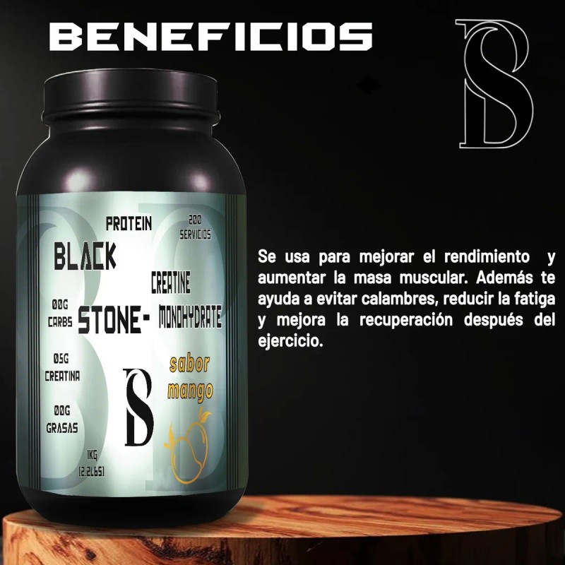 Creatina Monohidratada 1kg Black Stone 200 Servicios Sabores Mango