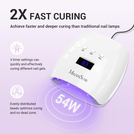 Melodysusie UV Nail Lamp, Plus30T UV Light for Gel Nails True 54W Professional Led Nail Dryer with 3 Timer, Smart Sensor, LCD Display, Detachable Tray Fast Curing Nail Art Tools Manicure Accessories