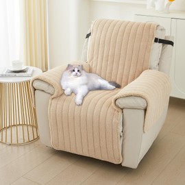 Recliner Chair Cover, Plush Non Slip Armchair Cover, Soft Washable Plush Armchair Slipcover with Pockets And Elastic Strap, Slipcover Non Slip Furniture Protector for Kids and Pets (Coffee, 55x200cm)