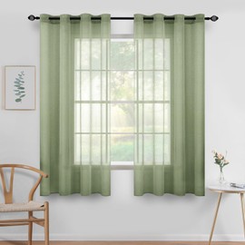 MIULEE Sheer Voile Curtain with Eyelets, Transparent Look, Window Curtain for Bedroom, Living Room, Baby Room, 140 x 175 cm (W x H), Set of 2, Sage Green