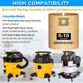 10 Pack DXVA19-4101 Vacuum Bags For DEWALT 6, 8, 9, 10 Gallon Wet Dry Shop Vac; 6-10 Gallon Bags for DXV06P, DXV09P, DXV09P-QT, DXV10P, DXV10S, DXV10SA, High Efficiency Disposable Dust Filter Bags