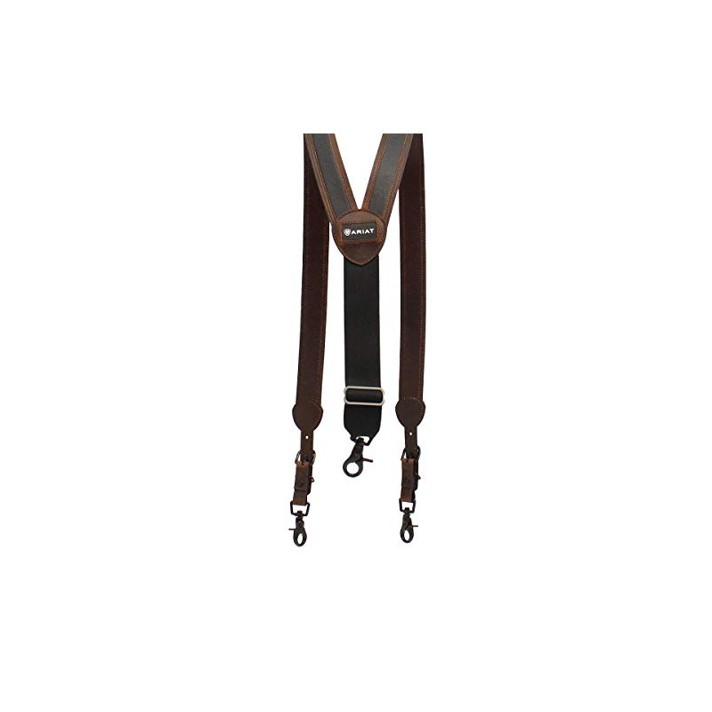 ARIAT Men's Adjustable Pebbled Leather Inlay Suspenders, Medium Brown, Medium