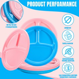 Whaline 100Pcs 10 Inch 3 Compartment Divided Plates Plastic Disposable Gender Reveal Party Dinner Plates for Baby Shower Birthday (Pink and Blue)