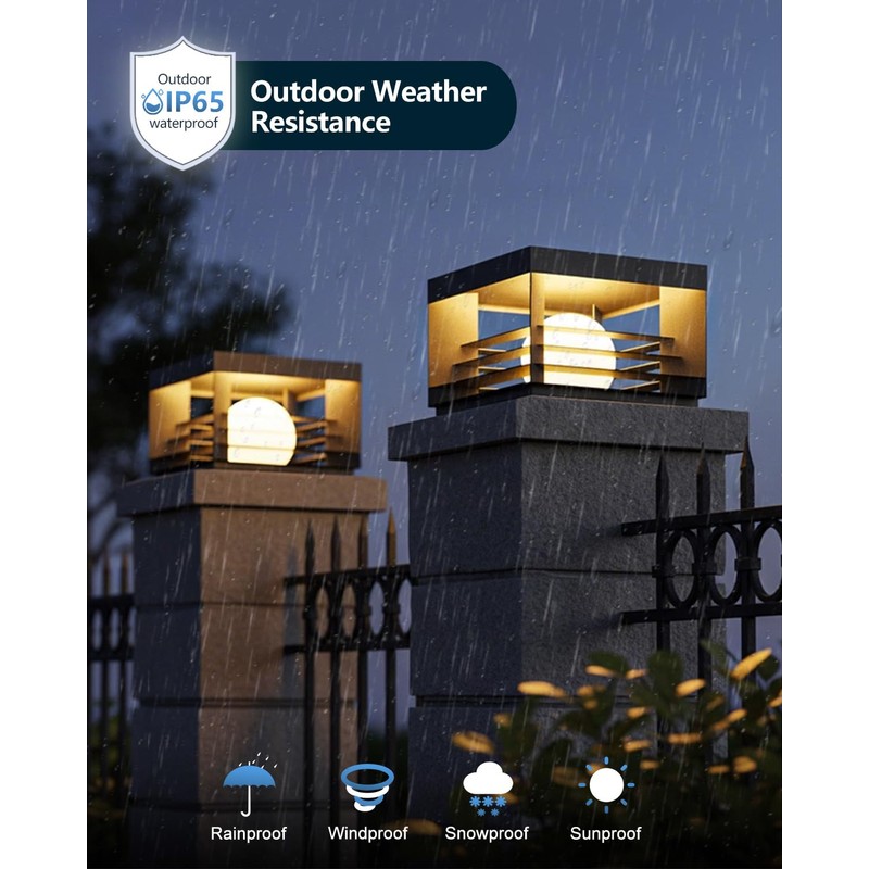Solar Post Lights Outdoor, Modern Exterior Stainless Steel Pillar Light,