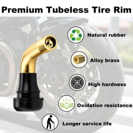 PVR70 Tubeless Tire Valve Stem, Tire Valve Curved Bent 90 Degree Angled, Brass Stem, Tire Rubber Nozzle Core Compatible with Tubeless Tire Rim, Motorcycle, Scooter, ATV (Pack of 3)