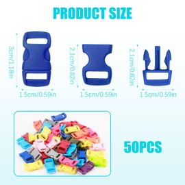 Set of 50 Mini Plastic Buckles 3/8 Inch (9.5 mm) Side Release Versatile for Paracord Dog Collars Backpacks DIY Accessories Outdoor & Craft Bracelets Dog Collar Webbing Bushcraft Backpack, Colourful