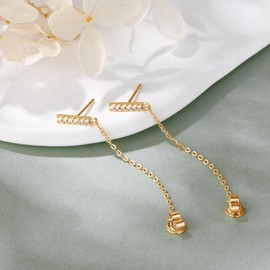 Moissanite Chain Earrings for Women Sterling Silver Stud Earrings Minimalist Bar Drop Dangle Lab Diamond Earrings Long Threader Earring Hypoallergenic Jewelry Gift, Yellow Gold