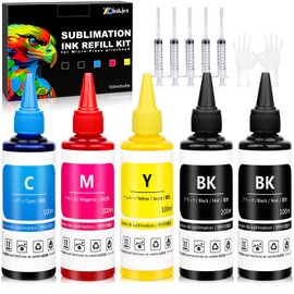 Xcinkjet Sublimation Ink Refilled for ET-2800 ET-2803 WF-7210 WF-7720 ET-4700 ET-2760 ET-2850 ET-15000 ET2720 WF7710 ET-4800 ET2650 ET2750 WF2750 WF3620 Printer(BK*2 C*1 M*1 Y*1 All 5 Packs)