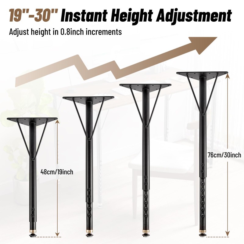 Pilida Adjustable Table Legs 19-30 Inch,Heavy Duty Steel Furniture Legs