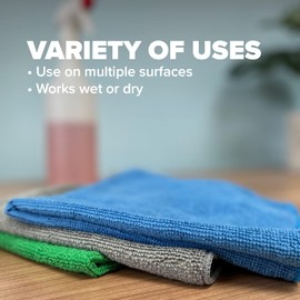 Pinnacle Mercantile Microfiber Cleaning Cloths Extra Large 16x16in Pack of 12 Highly Absorbent Lint Free Streak Free Non-Abrasive Clean Wet or Dry Washable Reusable for Home Kitchen Car and Janitorial