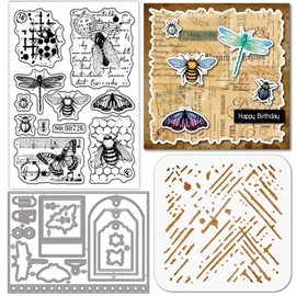 GLOBLELAND Vintage Insektenklare Silikonstempel Metall Schmetterling Bienen Schneideisen Libelle Käfer Malen Handwerk Schablonen Für Kartenherstellung Scrapbooking Handwerk DIY Prägung