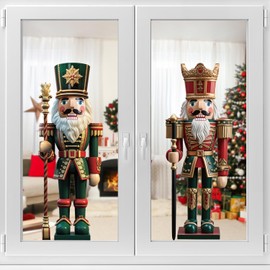 LOMIMOS Christmas Window Cling Sticker Decorations,Extra Large 3D-Effect Nutcracker Soldiers Christmas Window Clings for Xmas Home Party Office Supplies Shop Glass Display Decoration