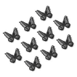 PATIKIL 10Pcs Butterfly Appliques Embellishments, 2.4 inches Double Layer Lace Organza Butterfly Patches Sew On Appliques for Wedding Bride Dress Clothes Hat Curtain, Black