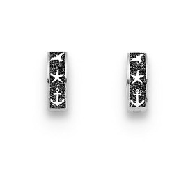 DUR Jewellery Creole Earrings Maritim Lava Sand Silver Rhodium-Plated 925 Silver (O5425), beach sand, No Gemstone