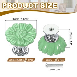 PATIKIL Vintage Floral Cabinet Knobs 1-5/16", 2 Pcs Ceramic Round Drawer Knobs Dresser Knobs Door Hardware Pull Handles with Screw for Kitchen Bathroom Cupboard Wardrobe, Green