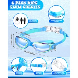 Tellegloww 6 Pcs Kids Swim Goggles for Age 3-10 Anti No Leaking Anti Fog UV Silicone Swimming Goggles for Girls Boys Child Waterproof Pool Goggles Glasses for Toddler Youth